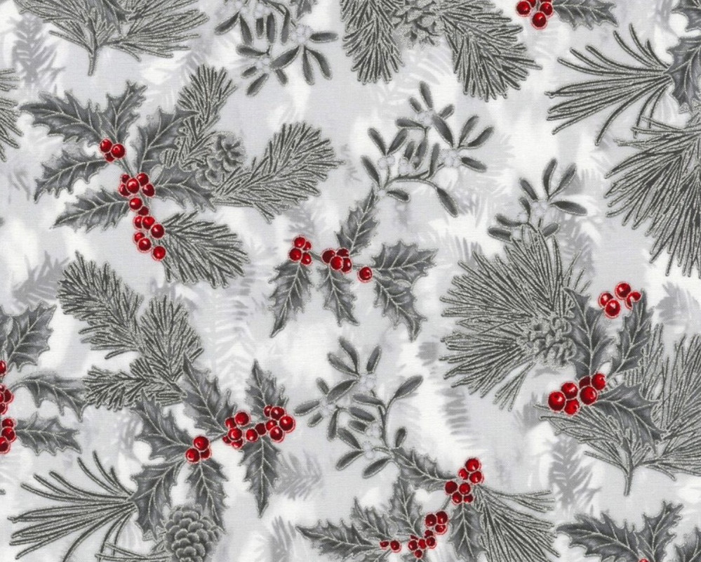 Holiday Flourish 15 - Holly Metallic Silver from Robert Kaufman Fabrics -  JAQS Fabrics