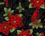 Holiday Wishes Metallic - Poinsettia Cardinal Black Gold from Hoffman Fabrics
