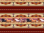 Running with the Sun - Horses Stripe Terracotta by Howard Robinson from Elizabeth’s Studio Fabric