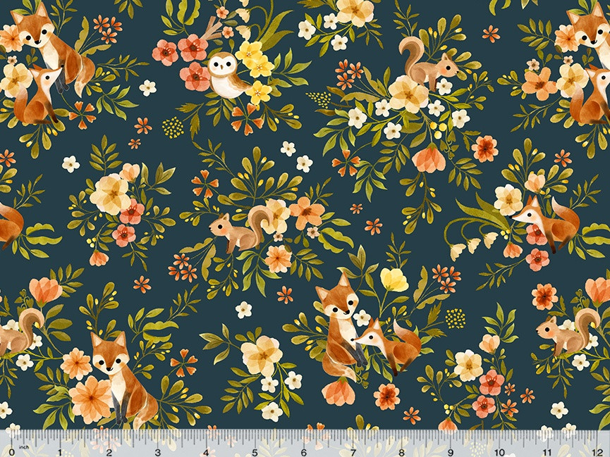 Foxy - Fox and Friends Midnight by Vivian Yiwing from Windham Fabrics