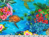 Tropical Canyon - Swimming Turtles Nature by Carolyn Steele from Robert Kaufman Fabrics