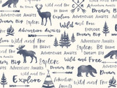 Wild and Free - Adventure Awaits Words Cream from Michael Miller Fabric