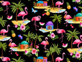 Greetings From - Pink Flamingos Black from Michael Miller Fabric