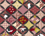 Hachiware Romance - Geometric Cats Floral Red from Cosmo Fabric