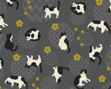 Hachiware Romance - Cats Toss Grey from Cosmo Fabric