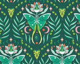 Moonlit Garden - Moonlit Moth Damask Deep Forest by Patty Sloniger from Andover Fabrics