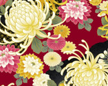 Shikisai Monyou SATIN - Floral Red from Cosmo Fabric