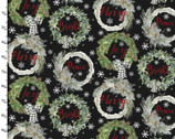 Dreaming of a Farmhouse Christmas - Snow Wreath Black from 3 Wishes Fabric