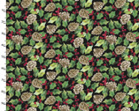 Dreaming of a Farmhouse Christmas - Holly and Pinecones Black from 3 Wishes Fabric