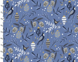Majestic Winter GLITTER - Birds and Branches Blue by Louise Allen from 3 Wishes Fabric