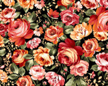 Harvest Rose FLANNEL - Big Rose Black from Maywood Studio Fabric