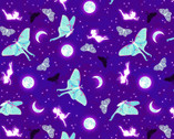 Magic Moon Garden GLOW in DARK - Moths and Moons Purple from Henry Glass Fabric