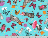 Fancypants - Cats Life Butterflies Turquoise by World Art Group from Robert Kaufman Fabrics