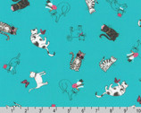 Fancypants - Cats Toss Teal by World Art Group from Robert Kaufman Fabrics