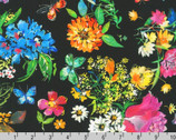 Joyful Meadows - Floral Moth Butterfly Black by Lauren Wan from Robert Kaufman Fabrics