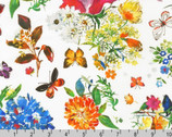 Joyful Meadows - Floral Moth Butterfly White by Lauren Wan from Robert Kaufman Fabrics