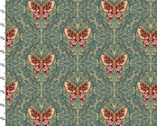 Folk Flora - Mirrored Butterfly Green from 3 Wishes Fabric