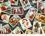 Nicholas - Santa Stamps Black by J Wecker Frisch from Riley Blake Fabric