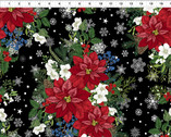 Winter Blooms - Big Flowers Snowflakes Black from In The Beginning Fabric