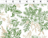 Winter Blooms - Outline Bouquet White from In The Beginning Fabric