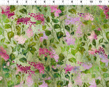Halcyon - Pink Flowers on Green from In The Beginning Fabric