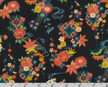 Kiku - Floral Medallion Fans Black by Sevenberry from Robert Kaufman Fabrics