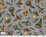 Halloween On Broom Street - Bats Cats Rats with Hats Gray from Michael Miller Fabric