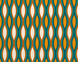 Retro Geos CANVAS DUCK Organic - Ogee Blue Orange Yellow 58 Inch from Paintbrush Studio Fabrics