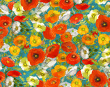 Poppy Dreams - Packed Poppies Blue by Sue Zipkin from Clothworks Fabric