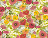 Poppy Dreams - Packed Poppies Cream by Sue Zipkin from Clothworks Fabric