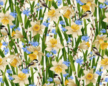 Nature’s Affair - Daffodils Allover Cream by Jan Mott Crane from Henry Glass Fabric