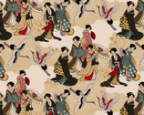 Kimonos and Koi - Geishas Cranes Cream from Paintbrush Studio Fabrics