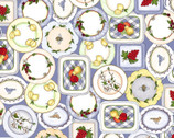 Fancy Fruit - Fruit Plates Blue by Kris Lammers from Maywood Studio Fabric
