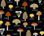Give Thanks - Mushrooms Black by Kim Shaefer from Andover Fabrics