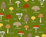 Give Thanks - Mushrooms Green by Kim Shaefer from Andover Fabrics