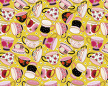 Springtime Tea - Teacup Toss Yellow by Cynthia Frenette from P & B Textiles Fabric