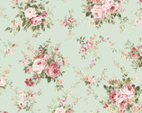 Rose Garden - Rose Bouquet Toss Dusty Green from Cosmo Fabric