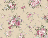 Rose Garden - Rose Bouquet Toss Tan from Cosmo Fabric