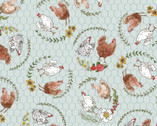 Cottontail Farm - Chickens On A Wire Blue by Caverly Smith from 3 Wishes Fabric