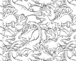 Totally Roarsome FLANNEL - Outlines Dinosaurs White from 3 Wishes Fabric