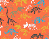 Totally Roarsome FLANNEL - Skeleton Scatter Orange from 3 Wishes Fabric