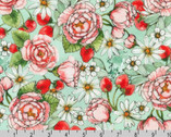 Strawberry Season - Flowers Strawberries Blossoms Seafoam by Sevenberry from Robert Kaufman Fabrics