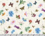 Flowerhouse Botanical Garden - Flower Butterfly Toss Natural from Robert Kaufman Fabrics