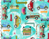 Road Trippin’ - Cars Vans Turquoise from 3 Wishes Fabric