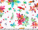 Yuletide Bouquet - Bird Berry Toss White by Lauren Wan from Robert Kaufman Fabrics