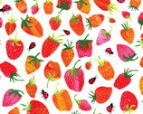 Summer Splash - Strawberries Ladybugs White by Tracey English from Clothworks Fabric