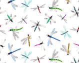 Summer Splash - Dragonflies White by Tracey English from Clothworks Fabric