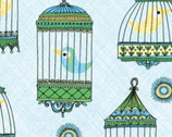 La Cage au Birdie - Light Aqua by Ellen Crimi-Trent from Clothworks