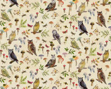 Wild Wonder - Owls and Mushrooms Lt Butter from Clothworks Fabric