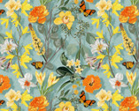 Secret Garden - Garden Floral Butterfly Multi Blue from Paintbrush Studio Fabrics